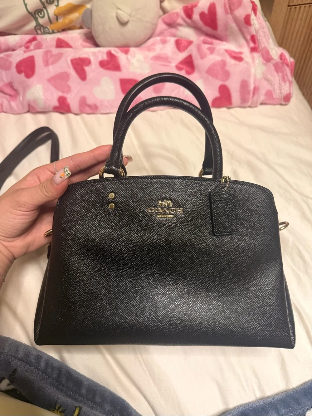 Coach Black Leather Dome Satchel with Gold Hardware